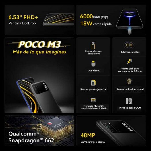 Celular POCO M3 Eu,Xiaomi 4GB RAM, 128 ROM, Color Amarillo : Precio  Guatemala