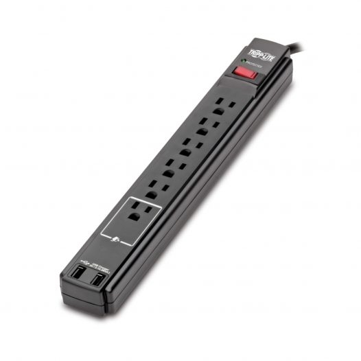 Tripp Lite Regleta de protección contra sobretensiones de 6 tomas con 4  puertos USB de carga/sincronización, negro, 9.6 x 6.7 x 1.8 pulgadas