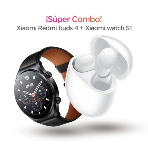 Combo Xiaomi Watch S1 Correa de Cuero Negro + Audífonos Redmi Buds 4 Blanco