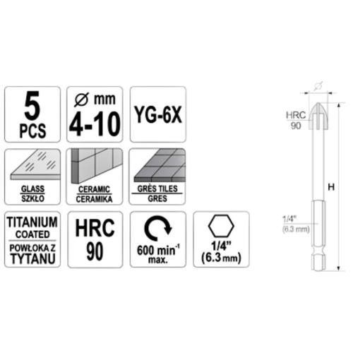 BROCA AVELLANADORA PARA MADERA, 7 PCS, 1/4 YATO YT-44693