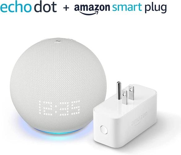 Echo Dot con Reloj 5ta gen, Alexa, Bocina inteligente, Blanco