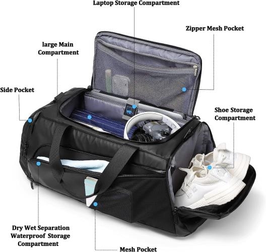 NEWHEY Bolsa Deporte Bolsa Gimnasio de Viaje Impermeable Bolsos Deportivos  Fin de Semana Travel Duffle Bag para Hombre y Mujer