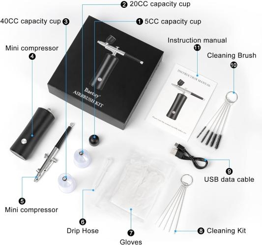  Maxmartt Kit de aerógrafo con compresor, pistola de aerógrafo de  mano de 0.012 in, punta de 7 CC de capacidad, aerógrafo para pintura,  maquillaje, tatuaje, arte de uñas, pintura facial, decoración