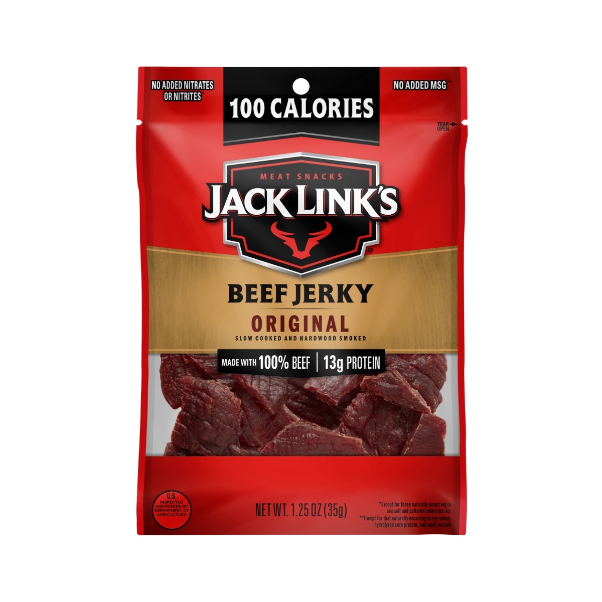 Jack Link's Carne seca original, gran aperitivo diario, 0.35 oz de proteína  y 80 calorías, hecha con 100% carne de res, 96% libre de grasa, sin MSG