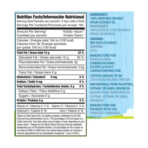 Carrington Farms Aceite de Coco Orgánico Prensado en Frío / 1.6 L